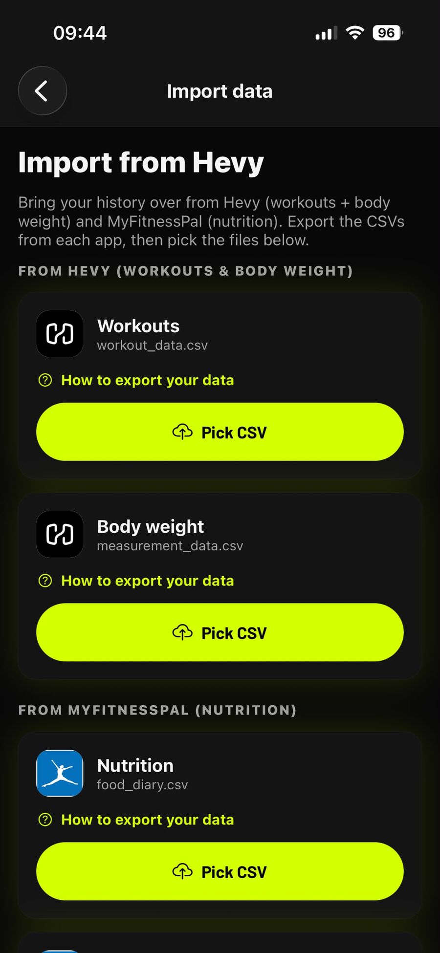 Importing a Hevy workout export into Rep N Prep